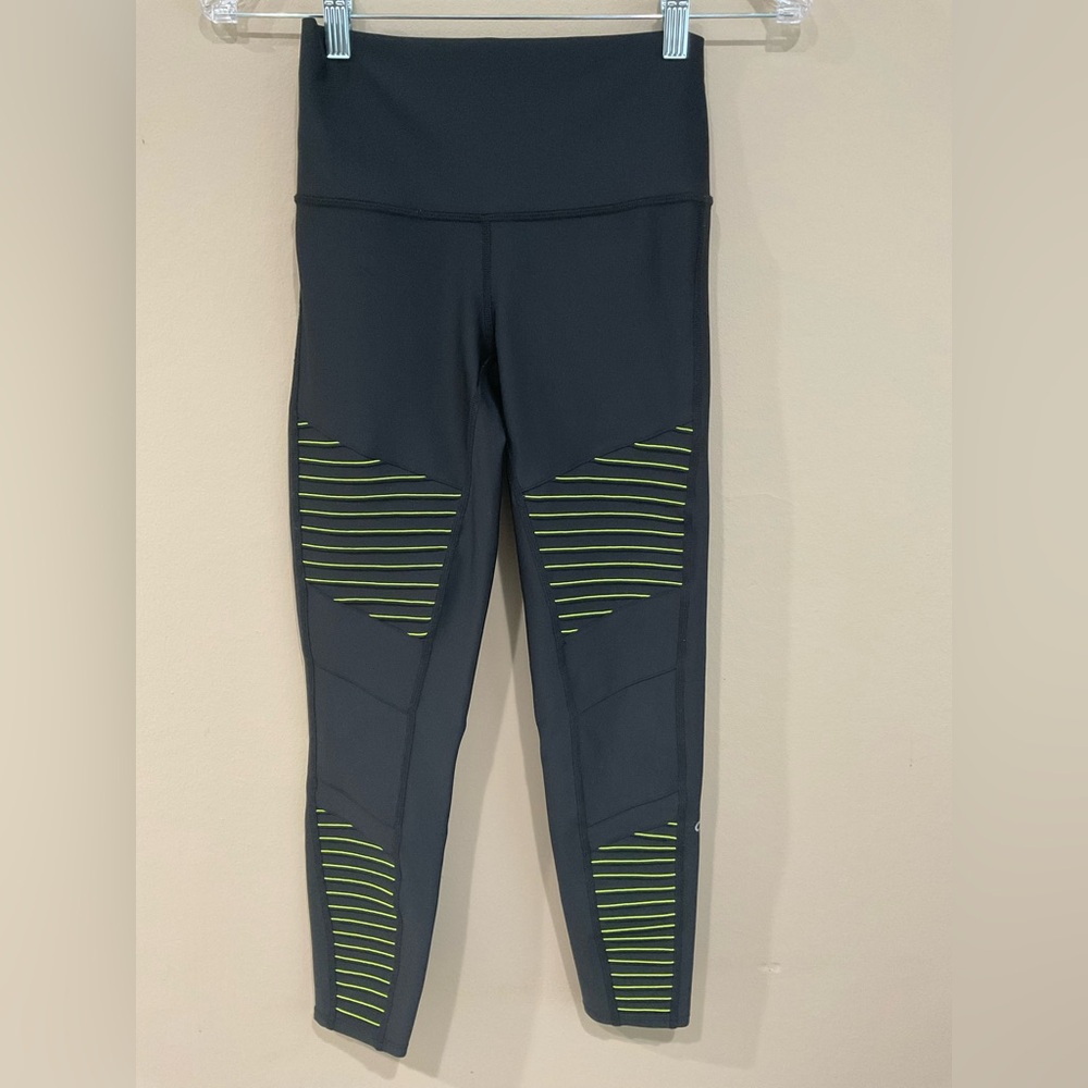 🍏🍏 ALO Yoga Black/Yellow Super Quality Low Mid Yoga Leggings, Size S